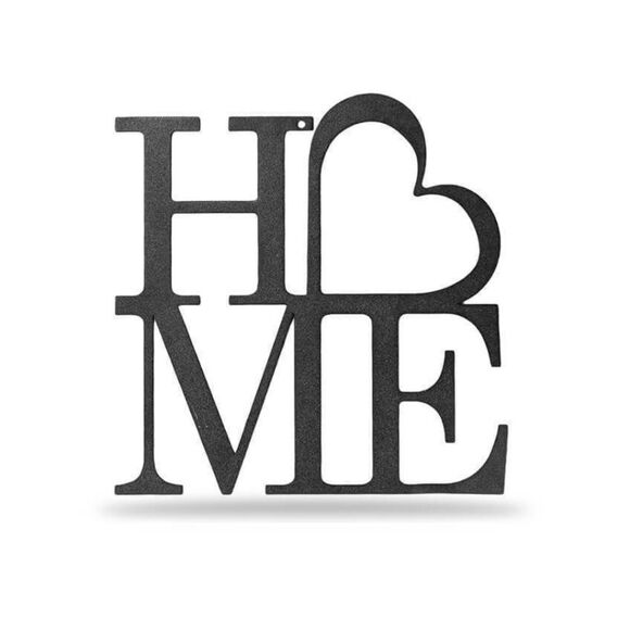 Black Matte "H🖤ME" Weather Resistant Metal Wall Decor - 8.5" x 8" - Picture 1 of 2